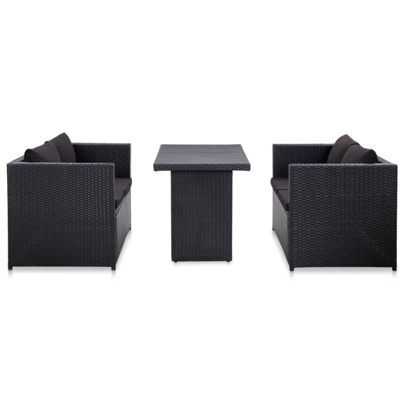 3-tlg. Garten-Lounge-Set mit Auflagen Poly Rattan Schwarz 3-tlg. Garten-Lounge-Set mit Auflagen Poly Rattan Schwarz