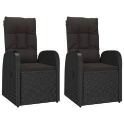 vidaXL Garten-Liegestühle 2 Stk. mit Auflagen Poly Rattan Schwarz