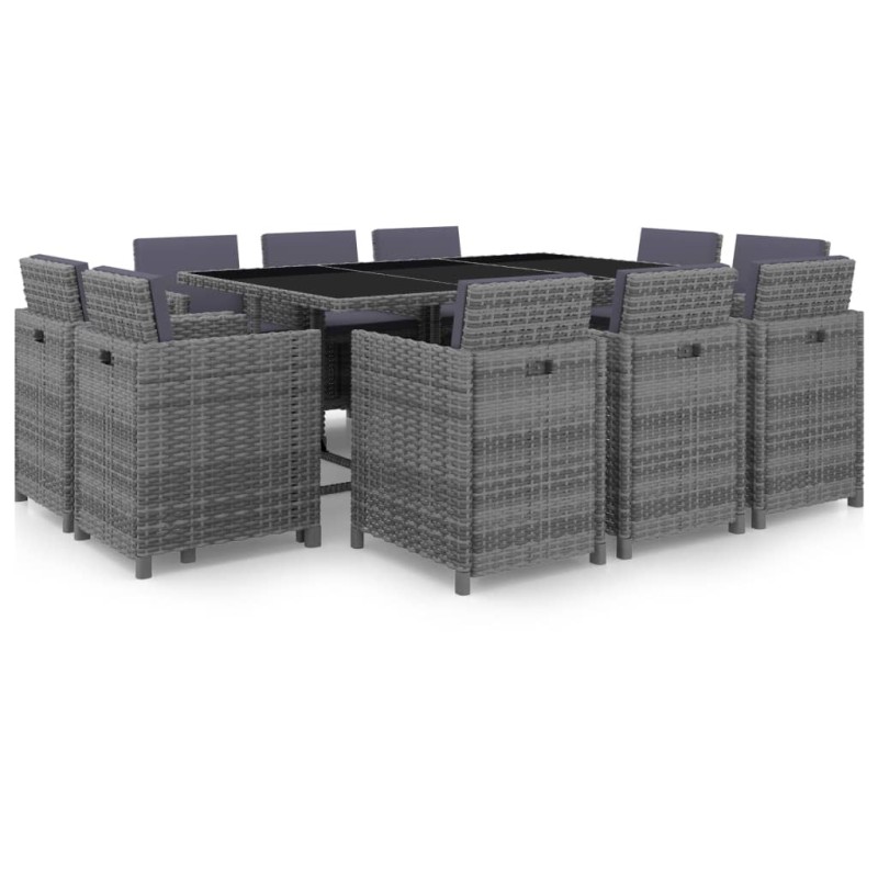 vidaXL 11-tlg. Garten-Essgruppe mit Auflagen Poly Rattan Grau vidaXL 11-tlg. Garten-Essgruppe mit Auflagen Poly Rattan Grau