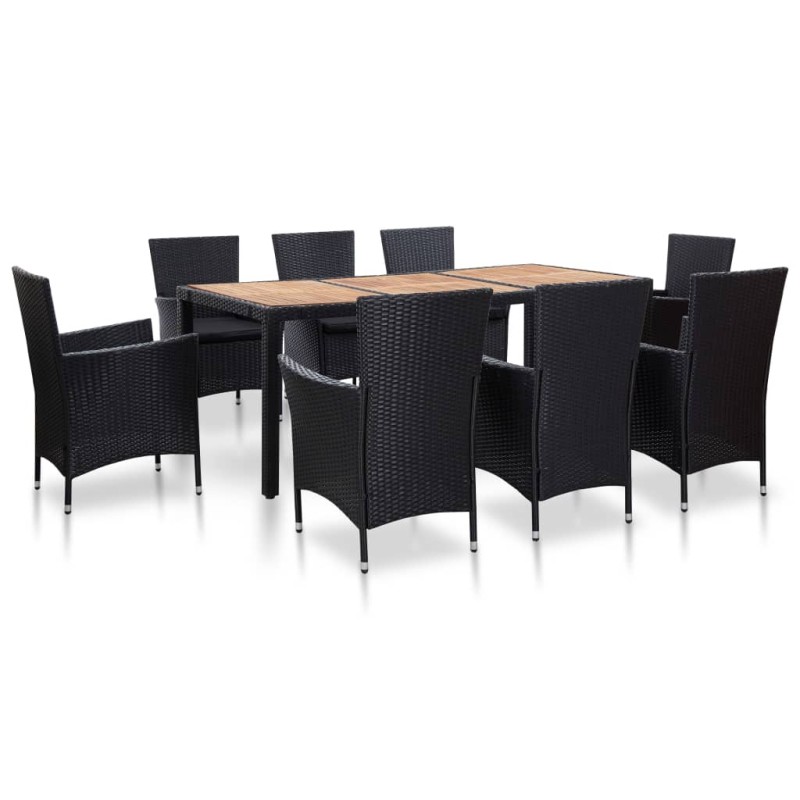 9-tlg. Garten-Essgruppe mit Auflagen Poly Rattan Schwarz 9-tlg. Garten-Essgruppe mit Auflagen Poly Rattan Schwarz