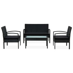 vidaXL 4-tlg. Garten-Lounge-Set mit Auflagen Poly Rattan Schwarz