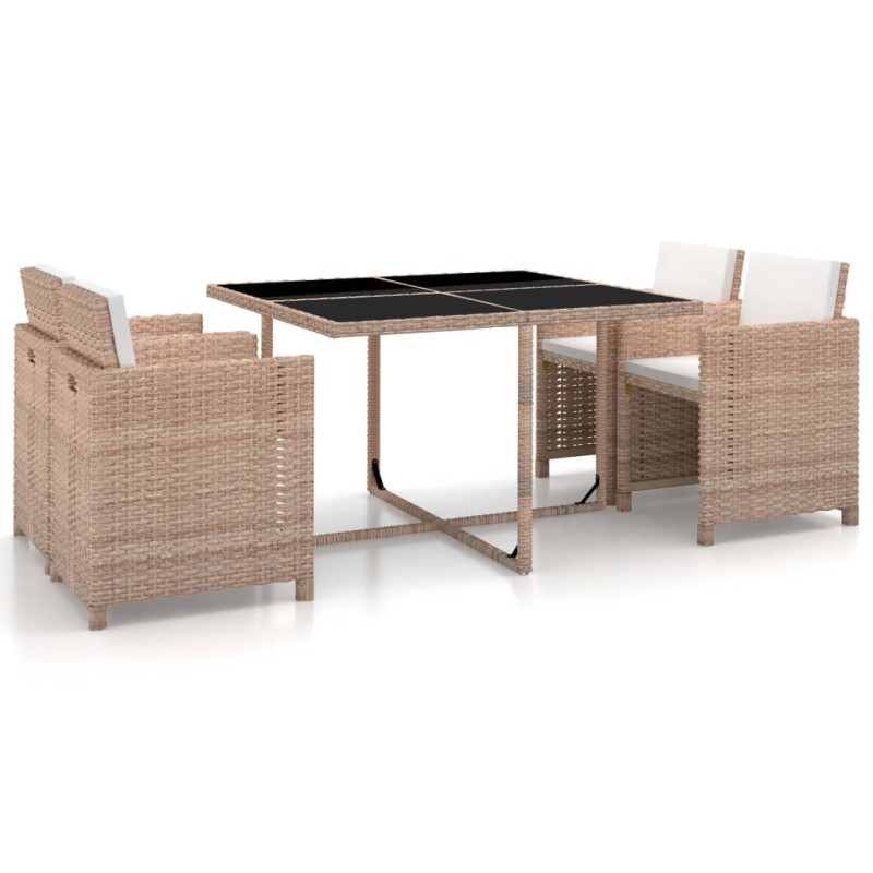 5-tlg. Garten-Essgruppe mit Auflagen Poly Rattan Beige 5-tlg. Garten-Essgruppe mit Auflagen Poly Rattan Beige