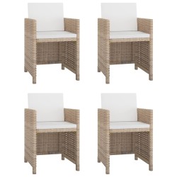 5-tlg. Garten-Essgruppe mit Auflagen Poly Rattan Beige