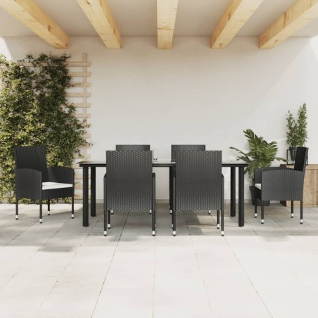 vidaXL 7-tlg. Garten-Essgruppe Schwarz Poly Rattan und Stahl