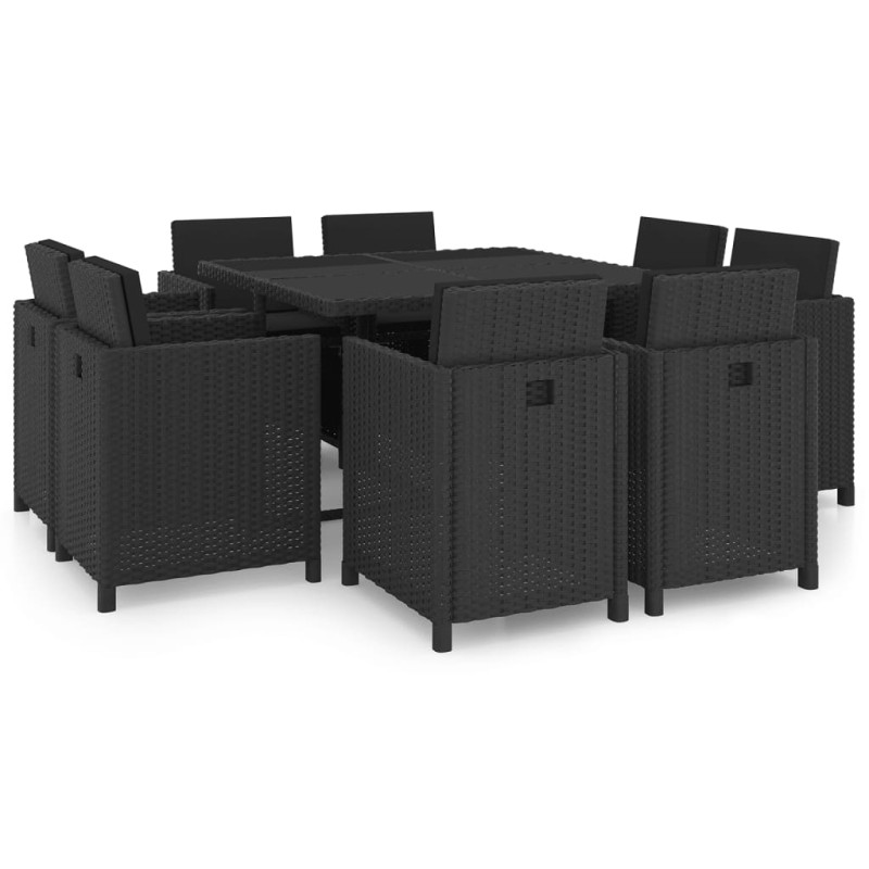 9-tlg. Garten-Essgruppe mit Auflagen Poly Rattan Schwarz 9-tlg. Garten-Essgruppe mit Auflagen Poly Rattan Schwarz