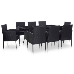 9-tlg. Garten-Essgruppe Poly Rattan Schwarz
