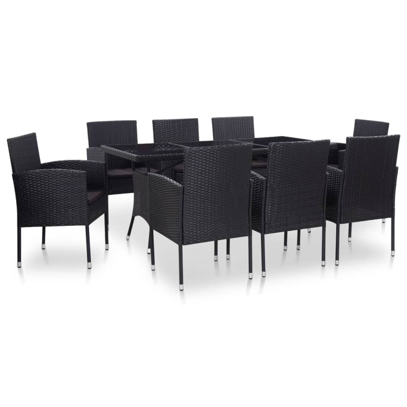 9-tlg. Garten-Essgruppe Poly Rattan Schwarz 9-tlg. Garten-Essgruppe Poly Rattan Schwarz