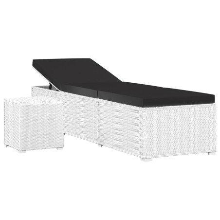 vidaXL Sonnenliege mit Auflage und Teetisch Poly Rattan Weiß