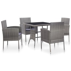 5-tlg. Garten-Essgruppe mit Auflagen Poly Rattan Grau
