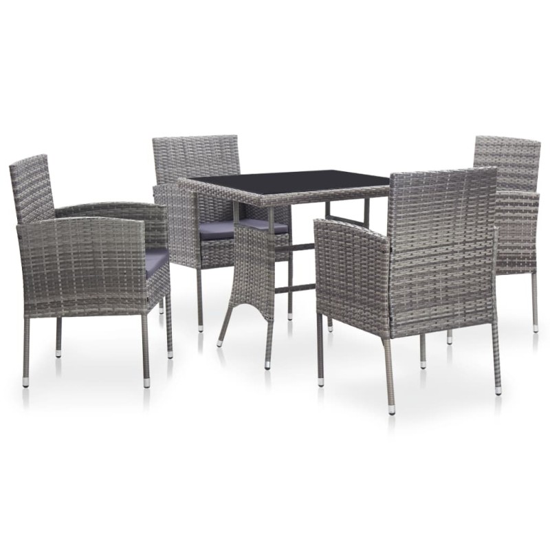 5-tlg. Garten-Essgruppe mit Auflagen Poly Rattan Grau 5-tlg. Garten-Essgruppe mit Auflagen Poly Rattan Grau