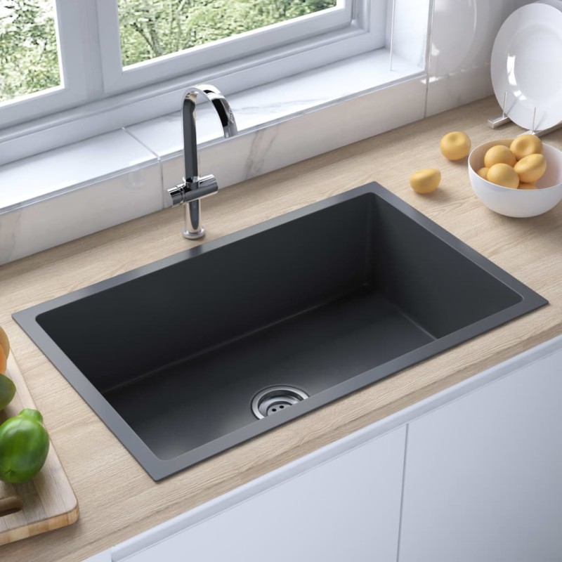 vidaXL Handgemachte Einbauspüle Schwarz Edelstahl vidaXL Handgemachte Einbauspüle Schwarz Edelstahl