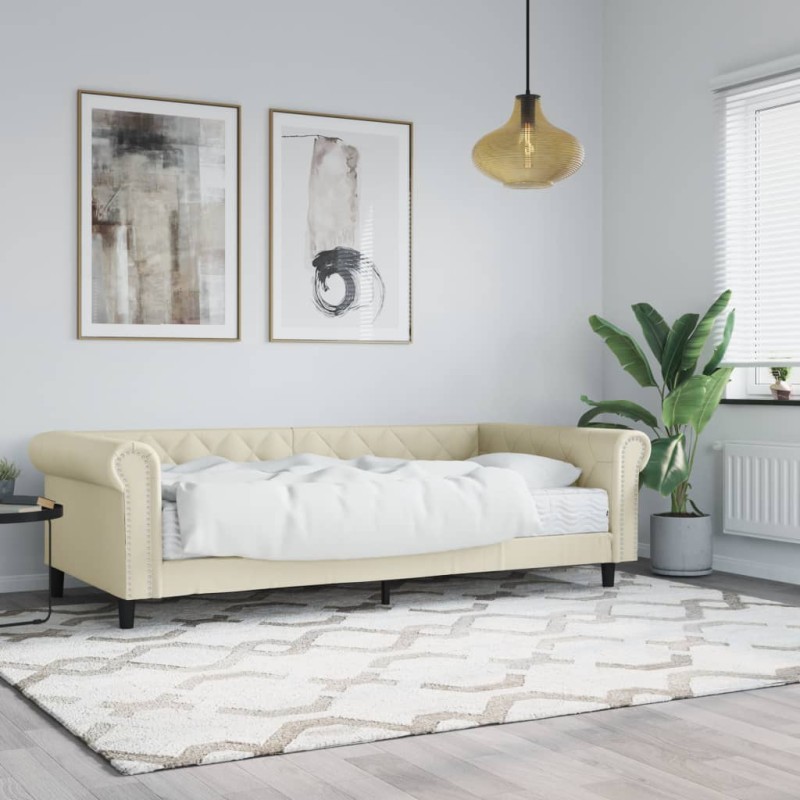 vidaXL Tagesbett mit Matratze Creme 90x200 cm Kunstleder vidaXL Tagesbett mit Matratze Creme 90x200 cm Kunstleder