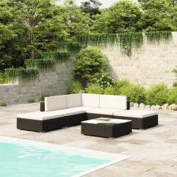 vidaXL 6-tlg. Garten-Lounge-Set mit Auflagen Poly Rattan Schwarz