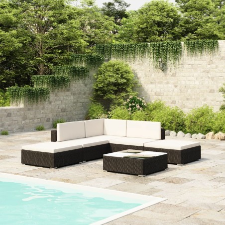 vidaXL 6-tlg. Garten-Lounge-Set mit Auflagen Poly Rattan Schwarz