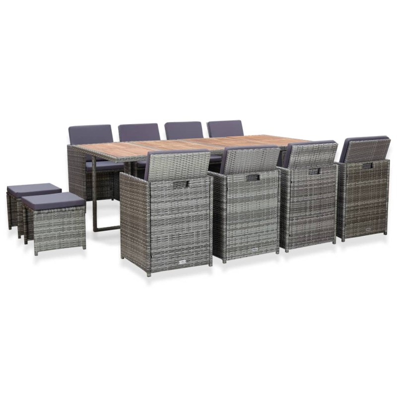 vidaXL 13-tlg. Garten-Essgruppe Poly Rattan und Akazienholz Anthrazit vidaXL 13-tlg. Garten-Essgruppe Poly Rattan und Akazienholz Anthrazit