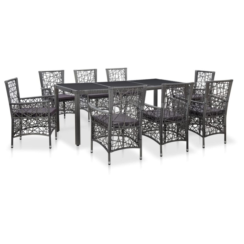 vidaXL 9-tlg. Garten-Essgruppe Poly Rattan Grau vidaXL 9-tlg. Garten-Essgruppe Poly Rattan Grau