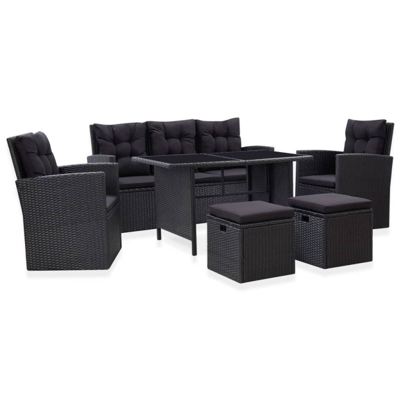 vidaXL 6-tlg. Garten-Lounge-Set mit Kissen Poly Rattan Schwarz vidaXL 6-tlg. Garten-Lounge-Set mit Kissen Poly Rattan Schwarz