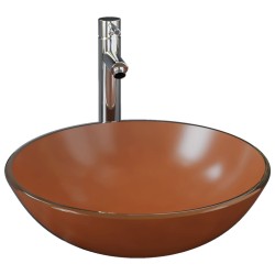 vidaXL Badezimmer Waschbecken mit Wasserhahn und Ablaufgarnitur Braun Gehärtetes Glas