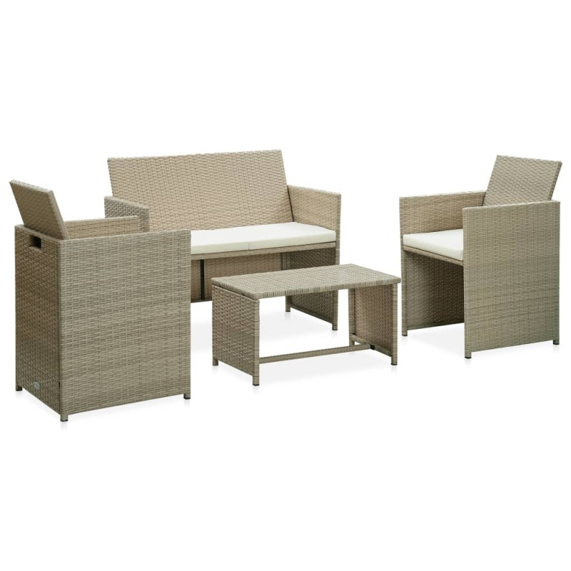 4-tlg. Garten-Lounge-Set mit Auflagen Beige Poly Rattan 4-tlg. Garten-Lounge-Set mit Auflagen Beige Poly Rattan