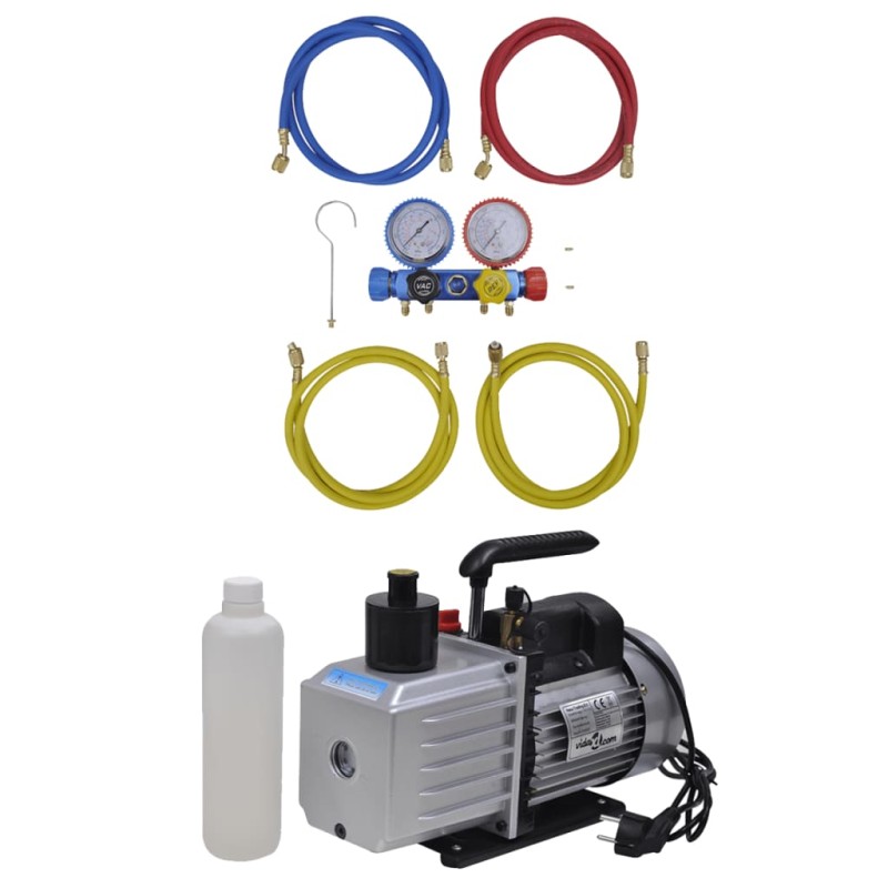 vidaXL Vakuumpumpe mit 4-Wege-Verteiler-Manometer Set für Klimaanlagen vidaXL Vakuumpumpe mit 4-Wege-Verteiler-Manometer Set für Klimaanlagen