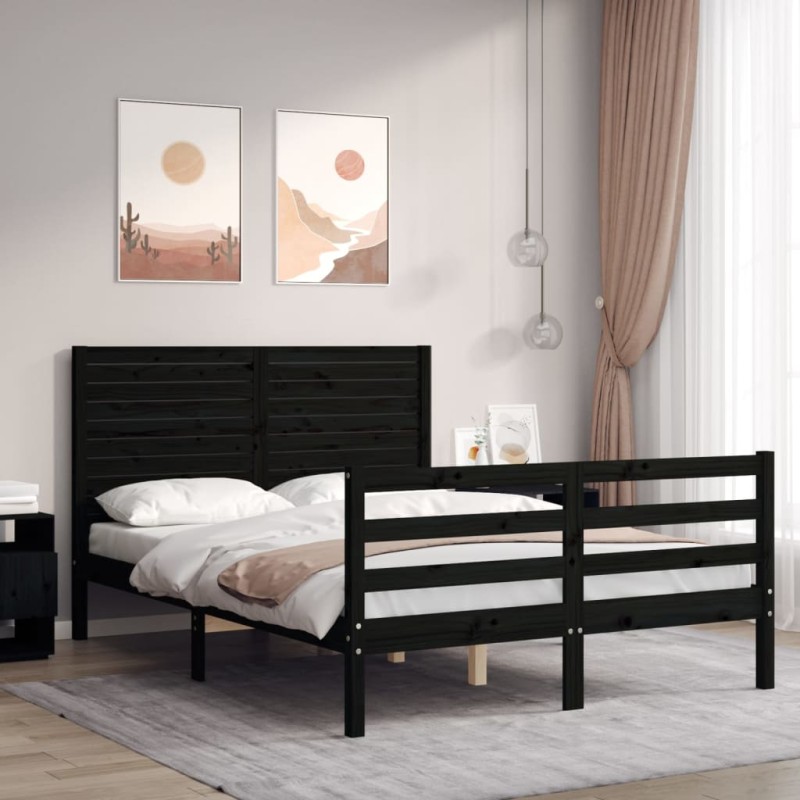 vidaXL Massivholzbett mit Kopfteil Schwarz 120x200 cm vidaXL Massivholzbett mit Kopfteil Schwarz 120x200 cm