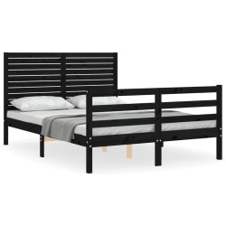 vidaXL Massivholzbett mit Kopfteil Schwarz 120x200 cm