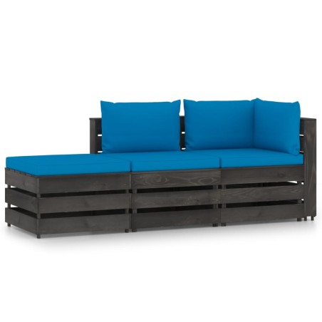 vidaXL 3-tlg. Garten-Lounge-Set mit Kissen Grau Imprägniertes Holz