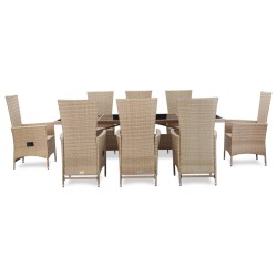 9-tlg. Garten-Essgruppe mit Auflagen Poly Rattan Beige