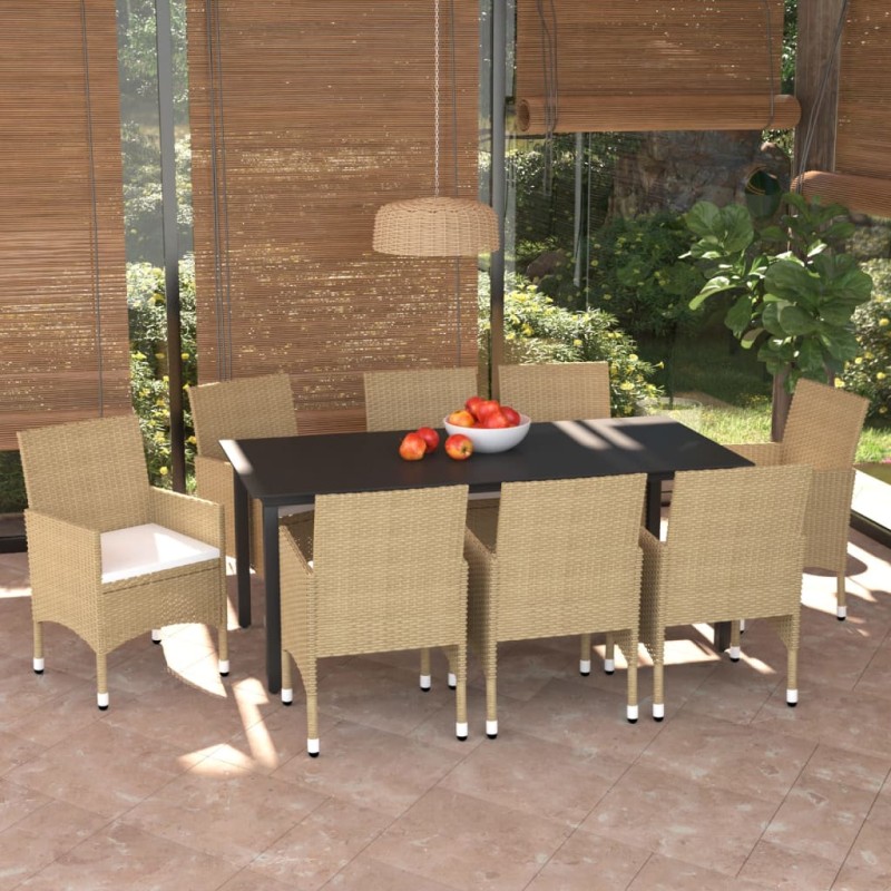 vidaXL 9-tlg. Garten-Essgruppe mit Kissen Poly Rattan Beige vidaXL 9-tlg. Garten-Essgruppe mit Kissen Poly Rattan Beige
