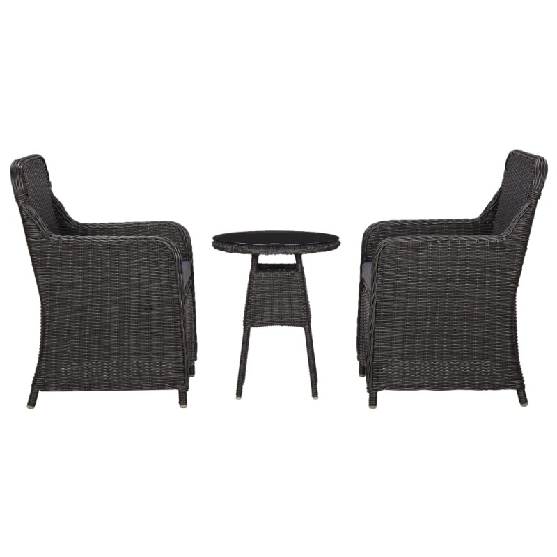 3-tlg. Garten-Bistro-Set mit Auflagen Poly Rattan Schwarz 3-tlg. Garten-Bistro-Set mit Auflagen Poly Rattan Schwarz
