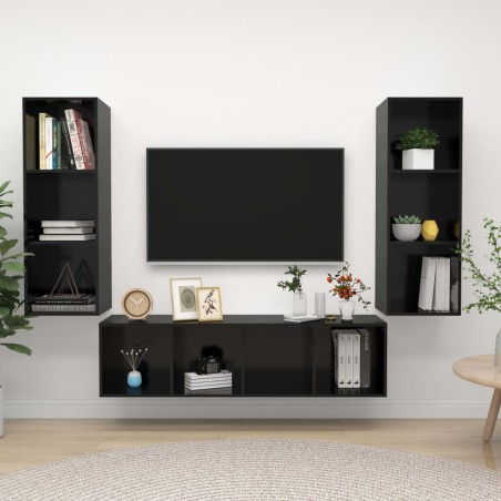 vidaXL 3-tlg. TV-Schrank-Set Hochglanz-Schwarz Holzwerkstoff