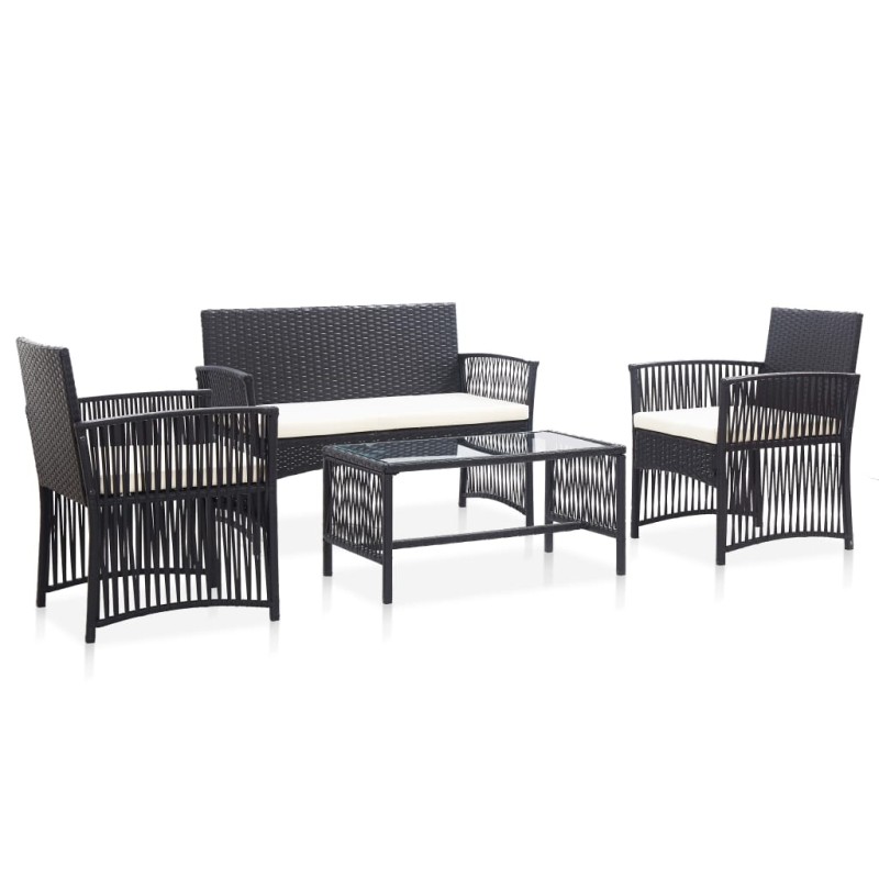 4-tlg. Garten-Lounge-Set mit Auflage Poly Rattan Schwarz 4-tlg. Garten-Lounge-Set mit Auflage Poly Rattan Schwarz