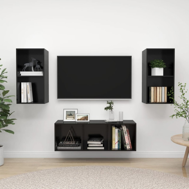 vidaXL 3-tlg. TV-Schrank-Set Hochglanz-Schwarz Holzwerkstoff vidaXL 3-tlg. TV-Schrank-Set Hochglanz-Schwarz Holzwerkstoff