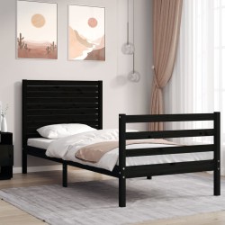 vidaXL Massivholzbett mit Kopfteil Schwarz 90x200 cm