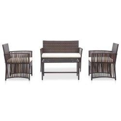 vidaXL 4-tlg. Garten-Lounge-Set mit Auflage Poly Rattan Braun
