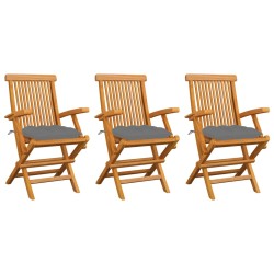 vidaXL Gartenstühle mit Grauen Kissen 3 Stk. Massivholz Teak 