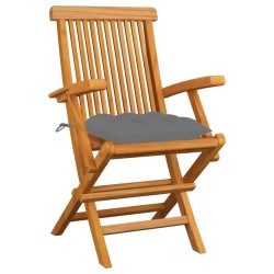 vidaXL Gartenstühle mit Grauen Kissen 3 Stk. Massivholz Teak 