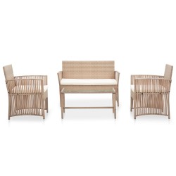 4-tlg. Garten-Lounge-Set mit Auflage Poly Rattan Beige