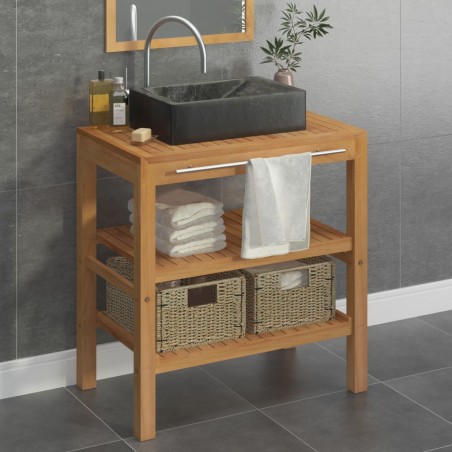 vidaXL Waschtisch Massivholz Teak mit Waschbecken Marmor Schwarz