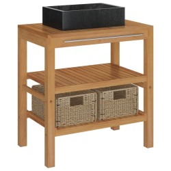 vidaXL Waschtisch Massivholz Teak mit Waschbecken Marmor Schwarz