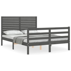 vidaXL Massivholzbett mit Kopfteil Grau 140x190 cm