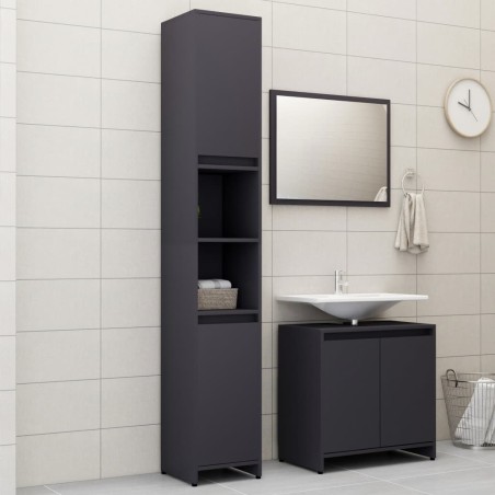 vidaXL 3-tlg. Badmöbel-Set Grau Holzwerkstoff