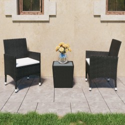 vidaXL 3-tlg. Bistro-Set Poly Rattan und Hartglas Schwarz 
