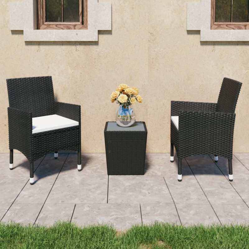 vidaXL 3-tlg. Bistro-Set Poly Rattan und Hartglas Schwarz vidaXL 3-tlg. Bistro-Set Poly Rattan und Hartglas Schwarz