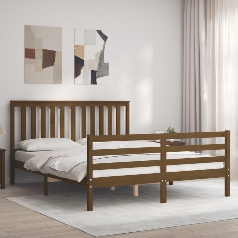 vidaXL Massivholzbett mit Kopfteil Honigbraun 160x200 cm vidaXL Massivholzbett mit Kopfteil Honigbraun 160x200 cm
