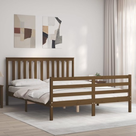 vidaXL Massivholzbett mit Kopfteil Honigbraun 160x200 cm