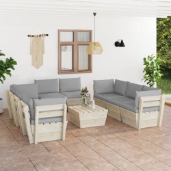vidaXL 9-tlg. Garten-Sofagarnitur aus Paletten mit Kissen Fichtenholz 