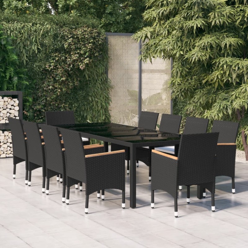 vidaXL 11-tlg. Garten-Essgruppe Poly Rattan Schwarz vidaXL 11-tlg. Garten-Essgruppe Poly Rattan Schwarz