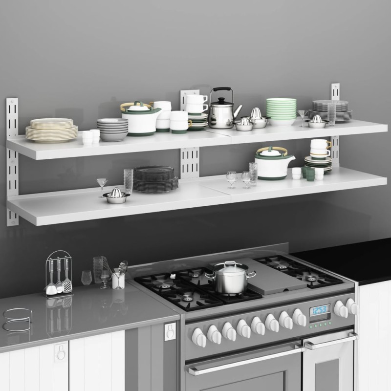 vidaXL 2-stufige Schwebende Wandregale 2 Stk. Edelstahl 200×30 cm vidaXL 2-stufige Schwebende Wandregale 2 Stk. Edelstahl 200×30 cm