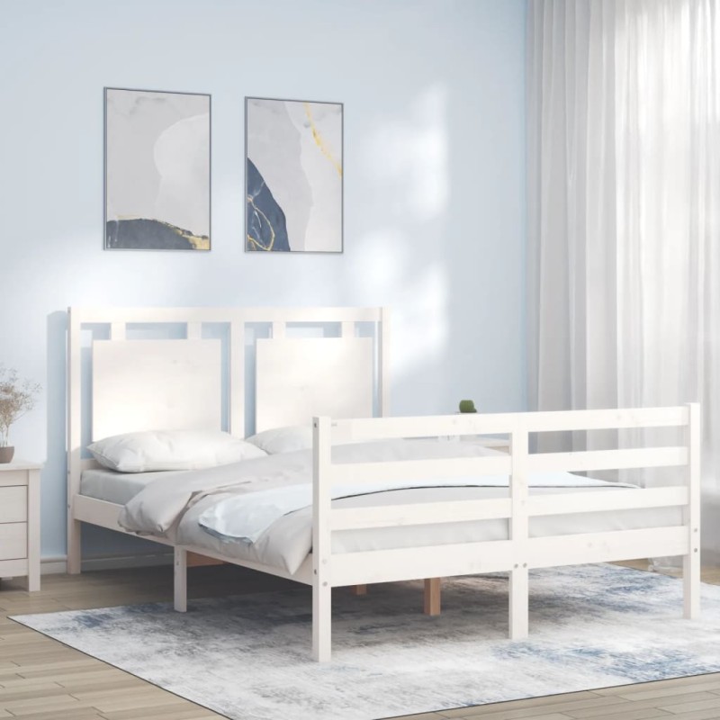 vidaXL Massivholzbett mit Kopfteil Weiß 120x200 cm vidaXL Massivholzbett mit Kopfteil Weiß 120x200 cm